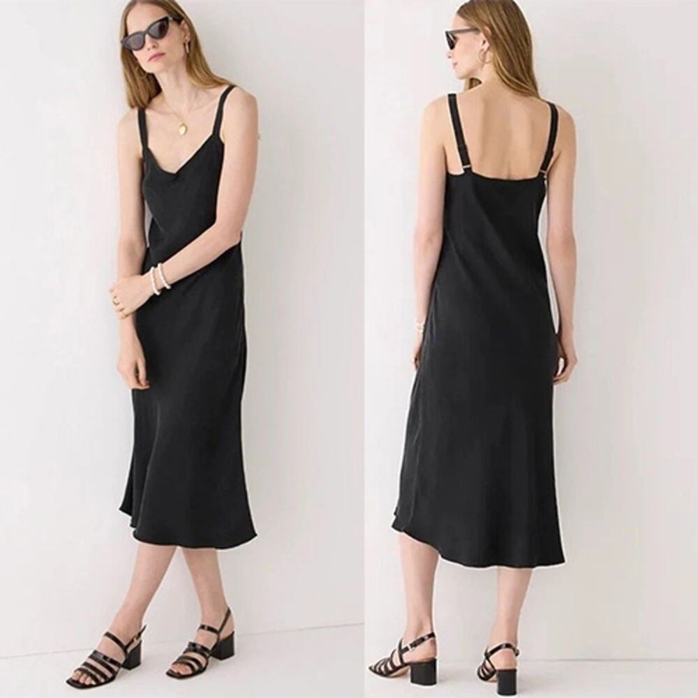 NEW J. Crew Gwyneth V-neck Slip Cupro Adjustable Strap Midi Dress Black Size: 10
